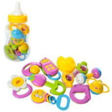 Брязкальце пляшка (48шт) 10шт, соска від 8см, в колбі(бутилочка), 29,5-13-13см