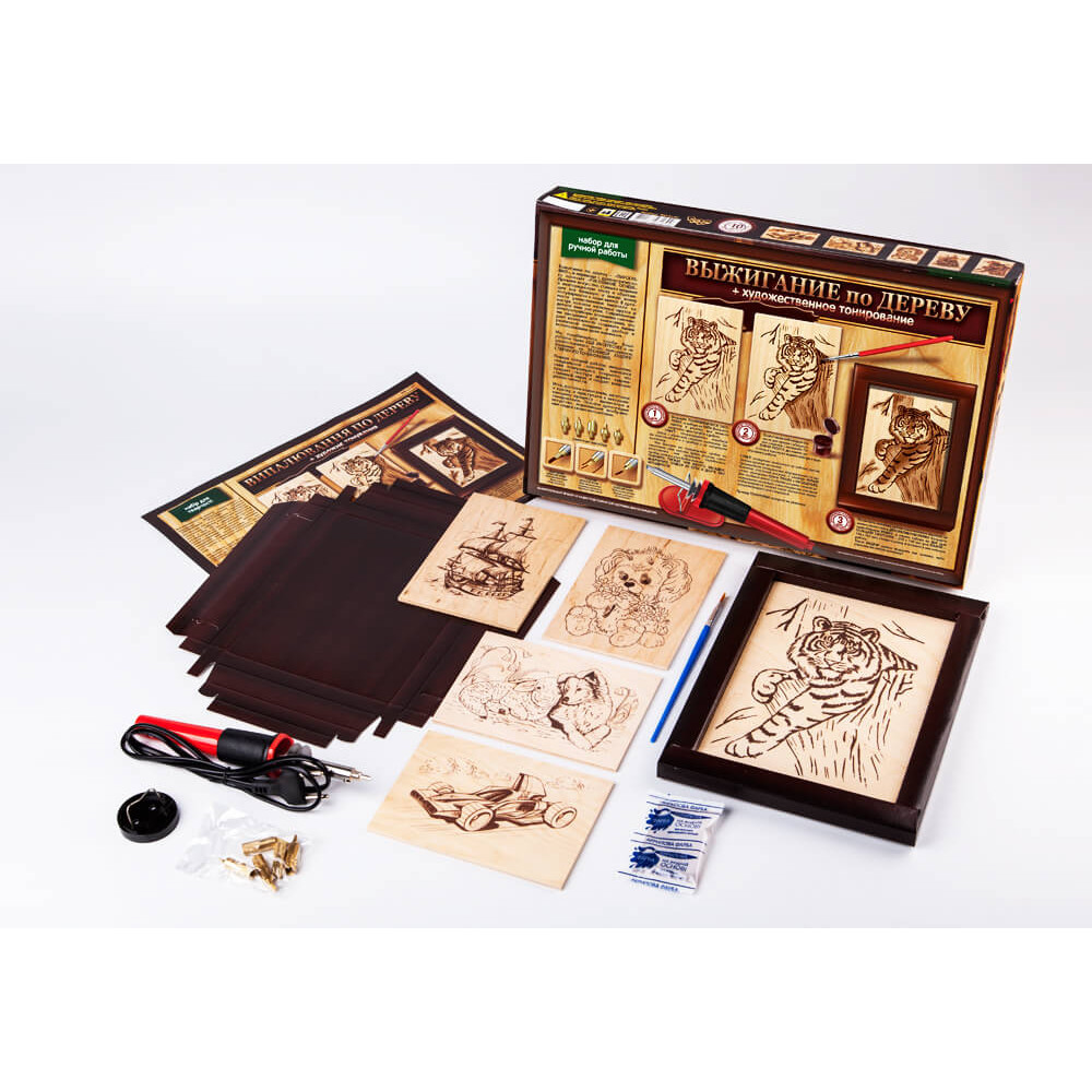 Набір для творчості "Випалювання по дереву+художнє тонування" укр.(6шт)WD-01-01U
