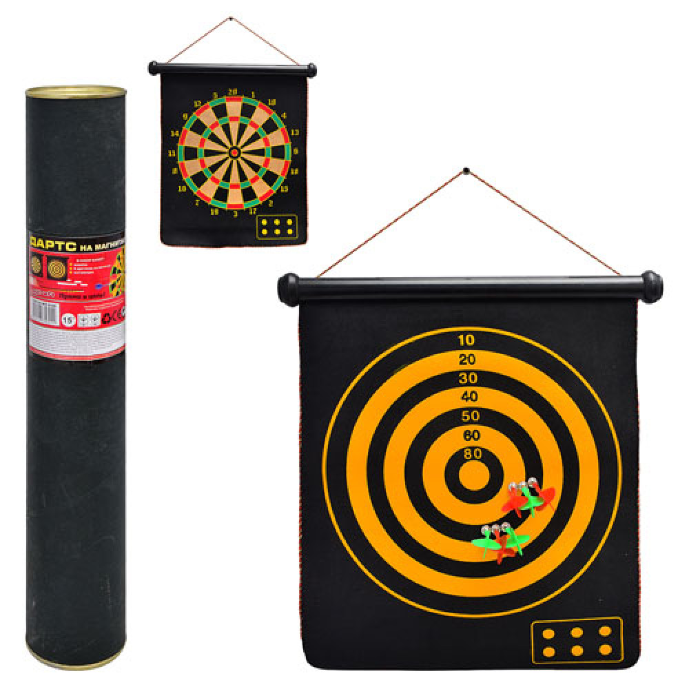 Дартс MS 0100 (12шт) 15 дюймів,магнітний,дротики з магнітом6шт,розмір поля45-37см,двохстор,в тубусі