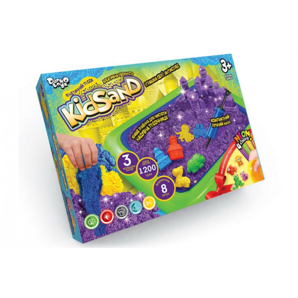 Набір креативної творчості "Кінетичний пісок"KidSand" 1200г+пісочниця укр. (6) KS-02-02U