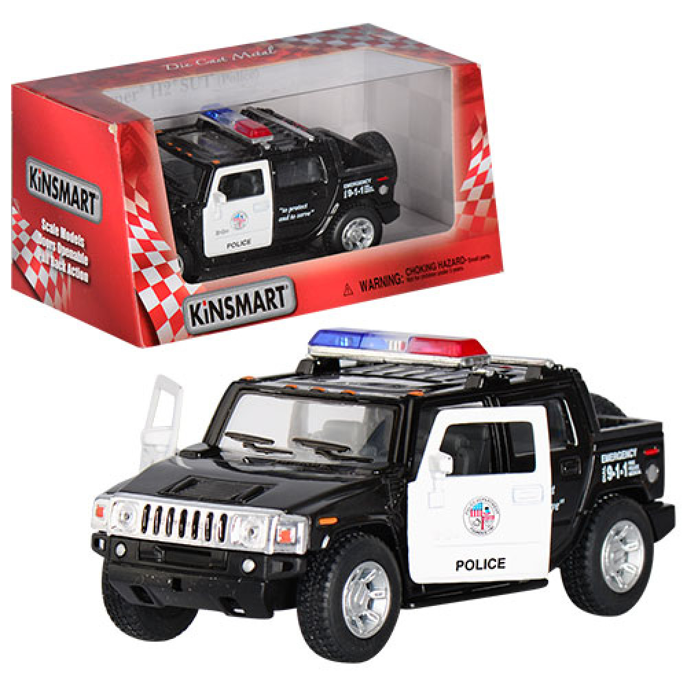 Машинка KT5097WP (24шт) KINSMART  метал,інер-а,2005 HUMMER H2 SUT (POLICE),13см,1:40,рез.колеса,відкр.двері,в кор-ці,16-7,5-8см