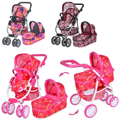 Коляска 9662M (3шт) для ляльки,метал,прогулянкова/класика,.колеса,поворот,корзина,кор-ці,