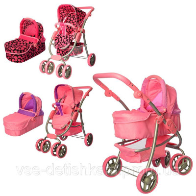 Коляска 9662M (3шт) для ляльки,метал,прогулянкова/класика,.колеса,поворот,корзина,кор-ці,