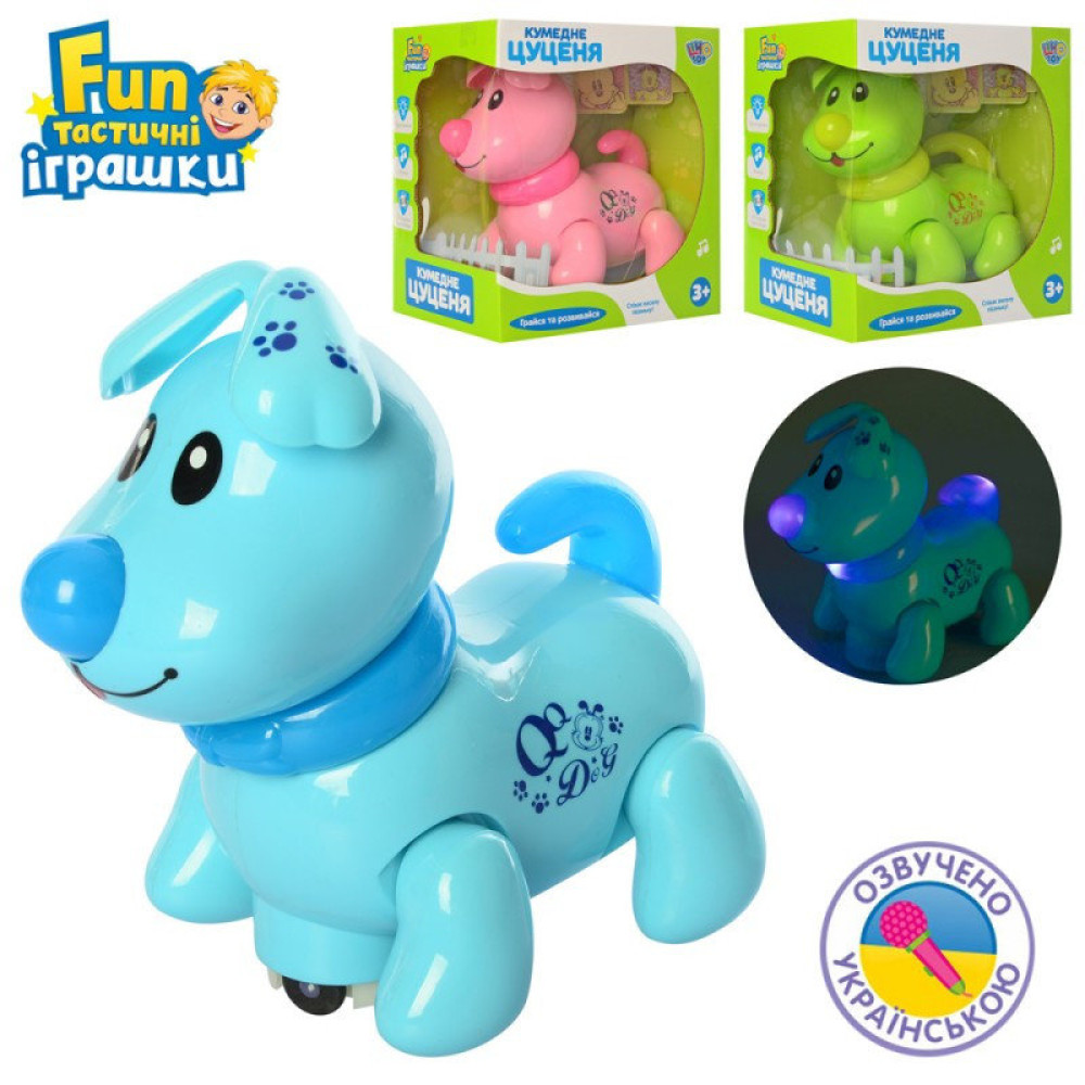 Собака EM 070 A (48шт) муз(укр),світ,їздит,рухає головою і хвостом,3кол,на бат,в кор-ці20-18-13см