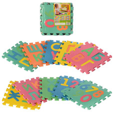 Коврик Мозаїка M 2736 (12шт) EVA, алфавіт(укр) і цифри, 10дет, в кульку, 29-29-8см