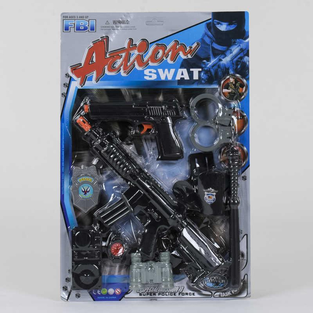 НабІр поліцейского 2278 (48шт) автомат,пістолет,палиця,наручники,значок,на листі, 38-57-4см