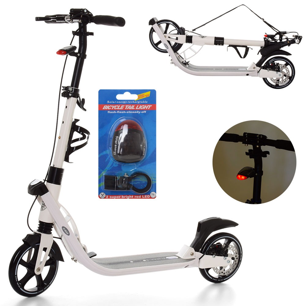 Самокат  Акція!  SR 2-015-3-W (1шт) дорослий,алюм+ст,кол2штПУ200мм,світ,регулю.руль 91/102см,диск.тормоз,білий