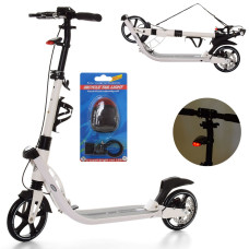 Самокат  Акція!  SR 2-015-3-W (1шт) дорослий,алюм+ст,кол2штПУ200мм,світ,регулю.руль 91/102см,диск.тормоз,білий