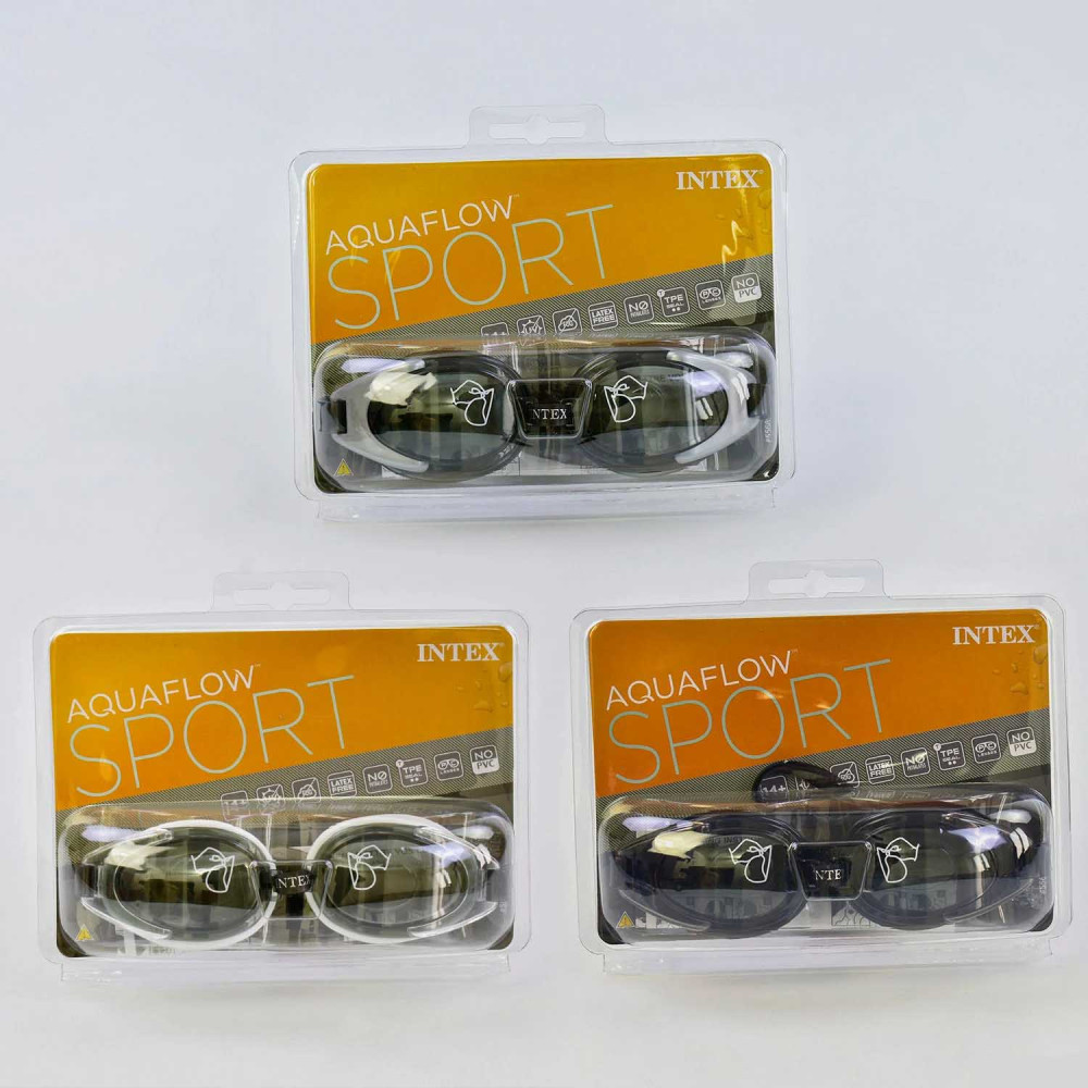 Окуляри для плавания 55685 (12шт) микс цветов, от 14лет, в слюде, 19,5-16-5см