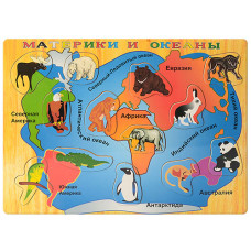 Дерев'яна Іграшка Рамка-вкладиш MD 1018 (144шт) карта+животные, в кульке, 40-30-1см