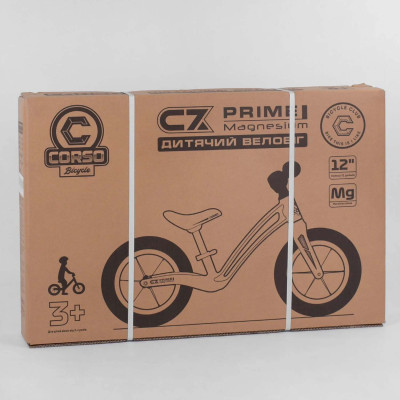 Велобіг Corso "Prime C7" 84209 чорно-помаранчевий, колесо 12", магнієва рама, заднє ручне гальмо, в коробці