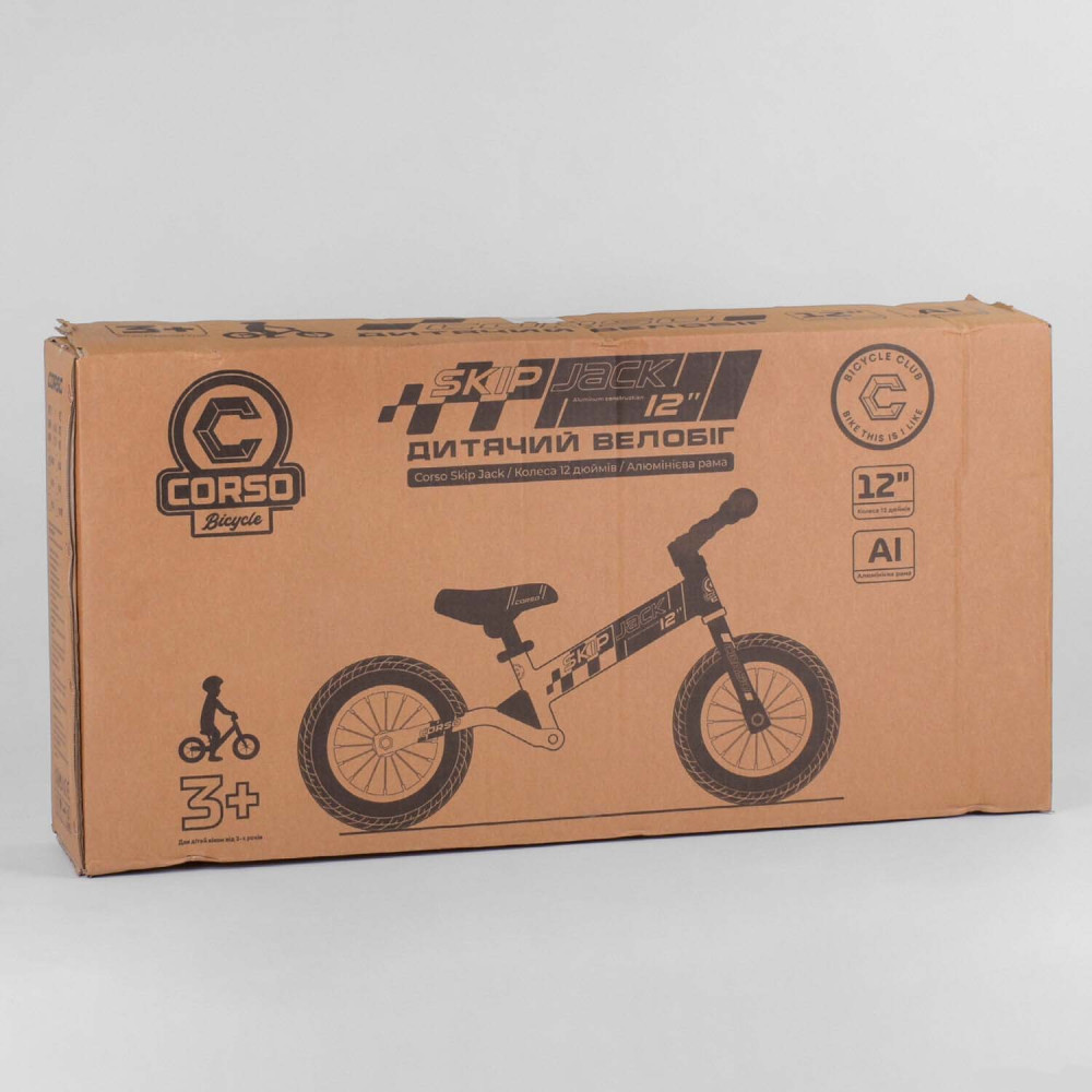Велобіг Corso "Skip Jack" 93307 (1) СИНЕ-БЕЛЫЙ, колесо 12", алюминиевая рама, амортизатор, в коробке