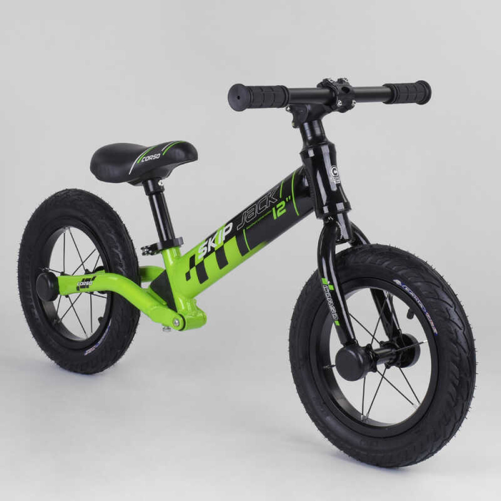Велобіг Corso "Skip Jack" 95112 (1) ЧЕРНО-ЗЕЛЕНЫЙ, колесо 12", алюминиевая рама, амортизатор, в коробке