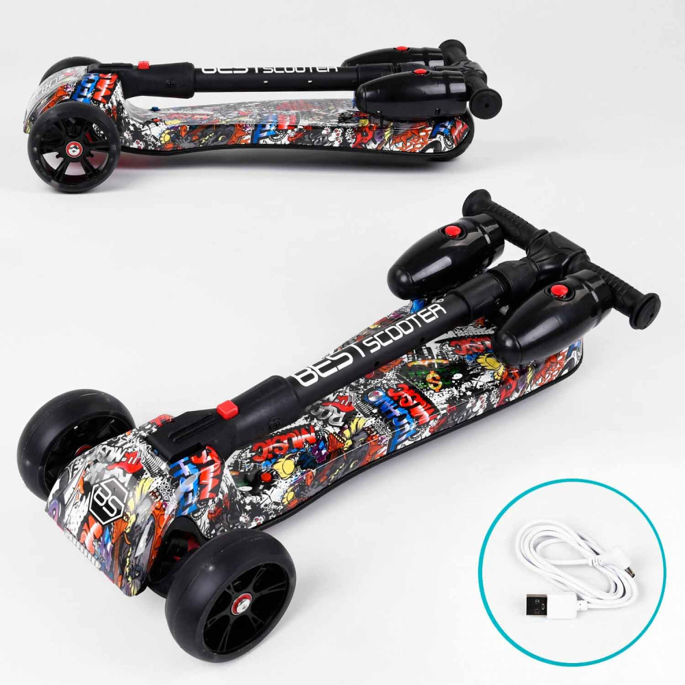 Самокат Акція Best Scooter MAXI 17723, з парогенератором, музика, дим, турбіни, пластмасовий, колеса PU 120×40 мм, складне алюмінієве кермо, в коробці