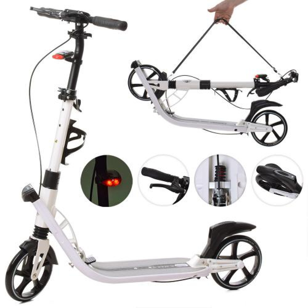 Самокат   Акція!SR 2-015-4-W (1шт) взросл,алюм,кол2штПУ200мм,руль92/102см,ручн.тормоз,фара,амортиз ,белый