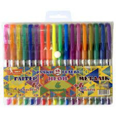 н-р ручок гел., прогум. грип, 6+6+6 кол. Glitter+Neon+Metallic, ГР53, УМКА