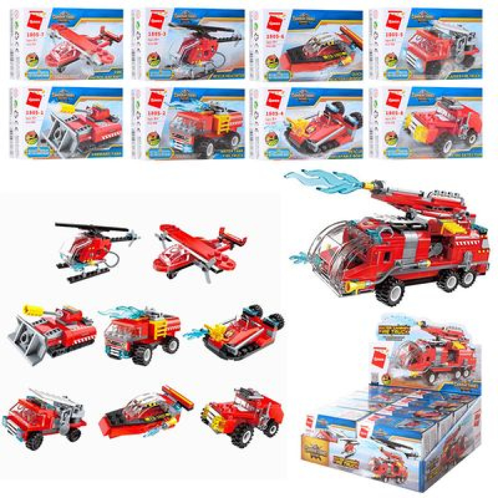 Конструктор Qman 1805 (128шт) транспорт, от34дет, в кор-ке,8шт(8видов) в дисплее,26,5-9,5-20см