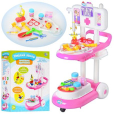 Лікар 13244 (6шт) тележка,70-48-30см,молоточек,очки,микроскоп,стетоскоп,инструм,в кор-ке,52-43-16см