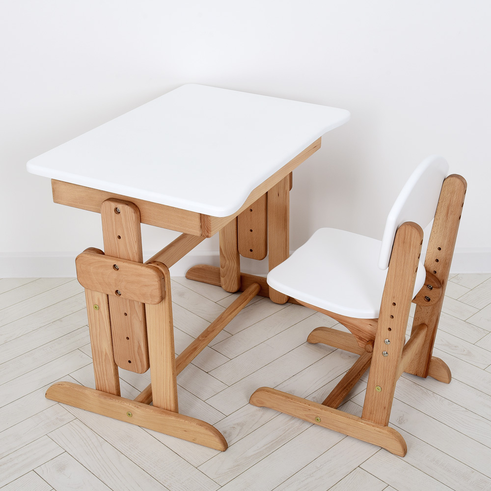 Комплект парта ARINWOOD Совеня Бук Білий парта та стілець регульовані 04-031WHITE