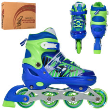 Ролики A 4143-L-BL (39-42) (1шт) раздв, шнур+бакля, ал.рама, колПУ70мм,1свет, синий,кор