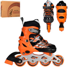 Ролики A 4144-S-OR (31-34) (1шт) раздв, шнур+бакля,ал.рама,колПУ,64мм,1св,оранж,кор,34,5-27-10см