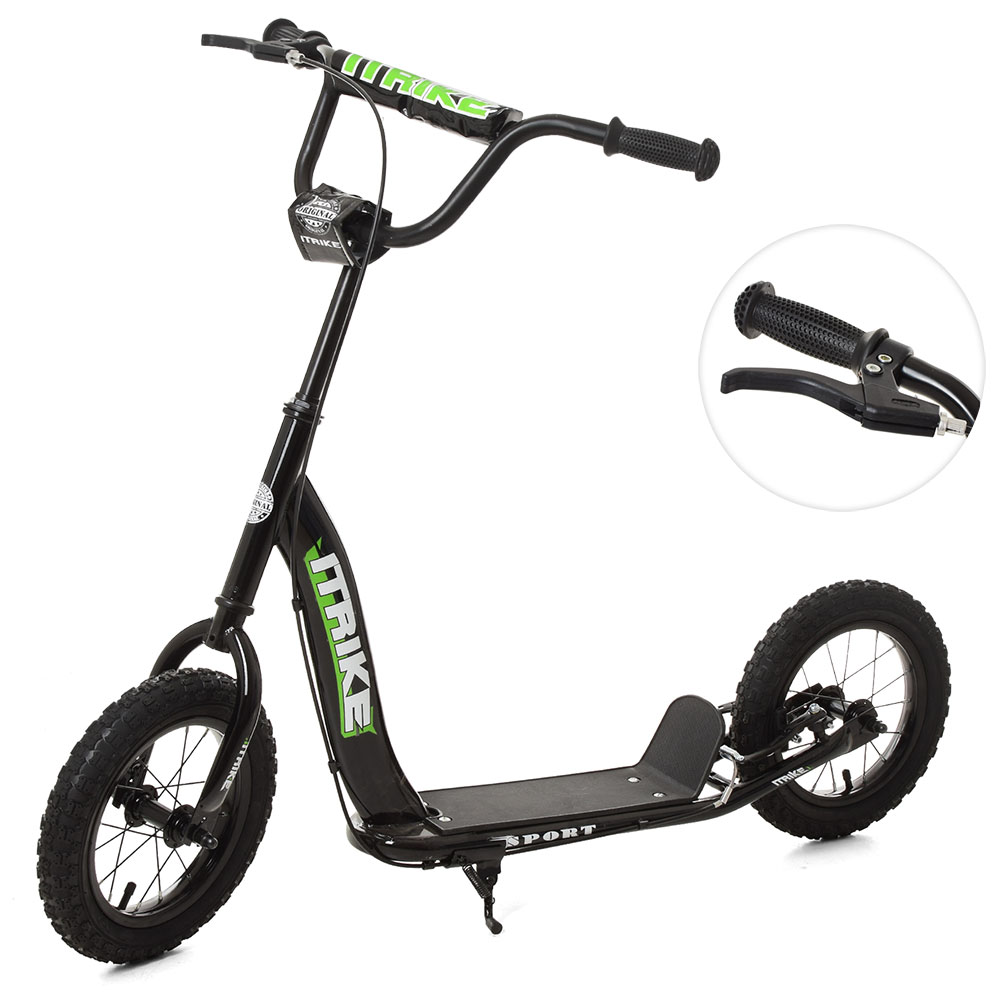 Самокат Акція! SR 2-043-BC, дорослий, сталь, 2 колеса, гума, діаметр 12, підніжка 28-11 см, ручне гальмо, чорний