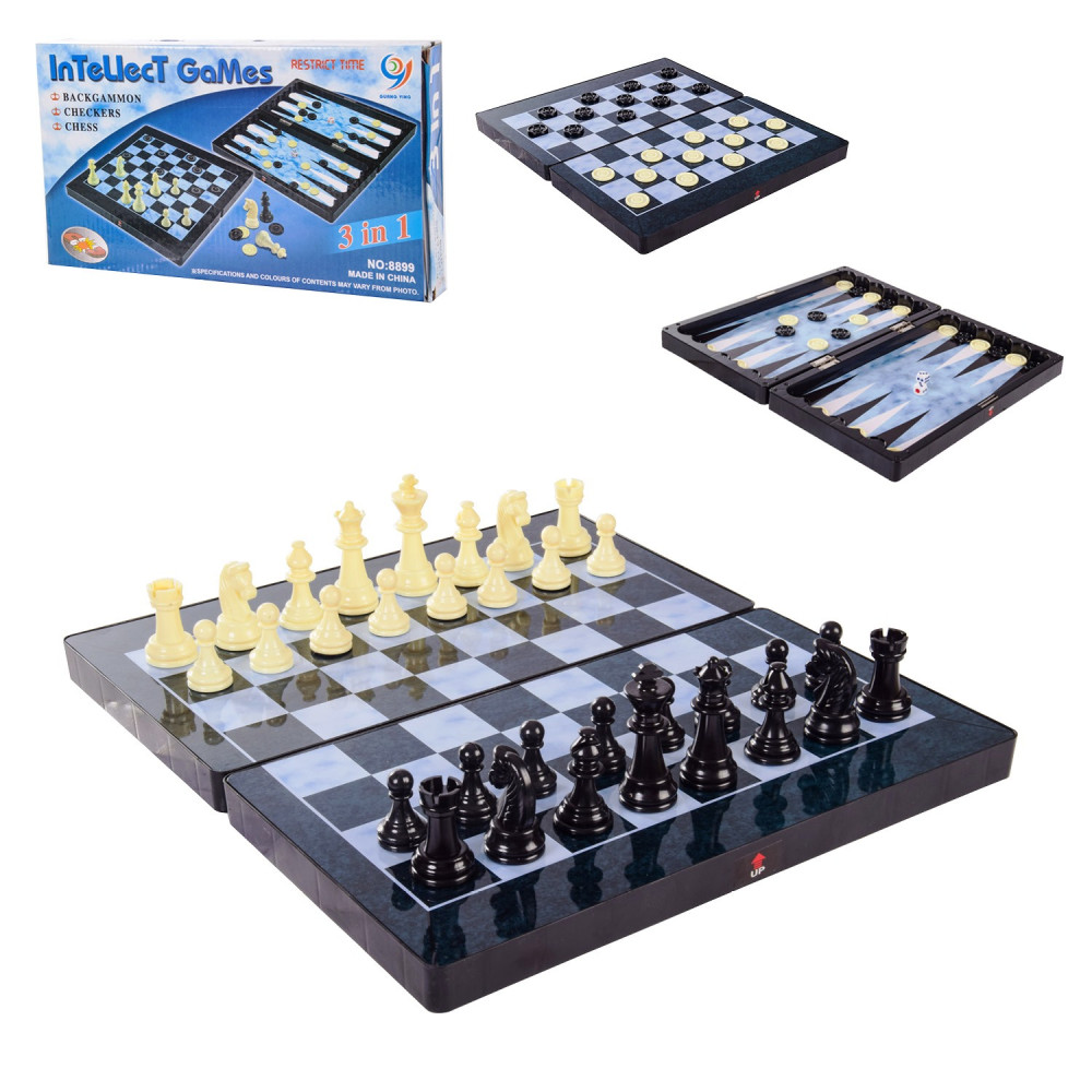 Шахи магнітні 8899 (36шт/2) "3в1", шашки, нарди, короб. 32x18см
