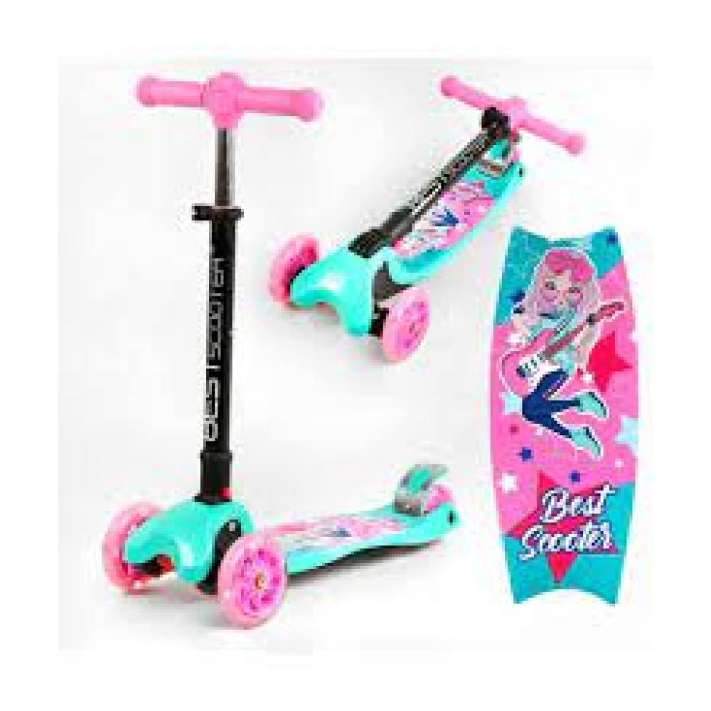 Самокат триколісний L-8711 Best Scooter (1) MAXI, складне кермо З ФАРОЙ, 4 колеса PU зі світлом, d=12 см, в коробці