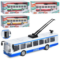 Тролейбус M 5661 (60шт) металл, инер-й, 17см,открыв. двери, 4цвета, в кор-ке, 19-7,5-6см