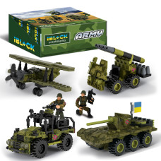 Конструктор IBLOCK PL-921-425 (48ш) 6 диспл. по 8шт  Армія, 83-140дет., 4вида, р-р уп-ки 22*4,5*14см, р-р дисп.бокс. 44,2*19,5*14,5см