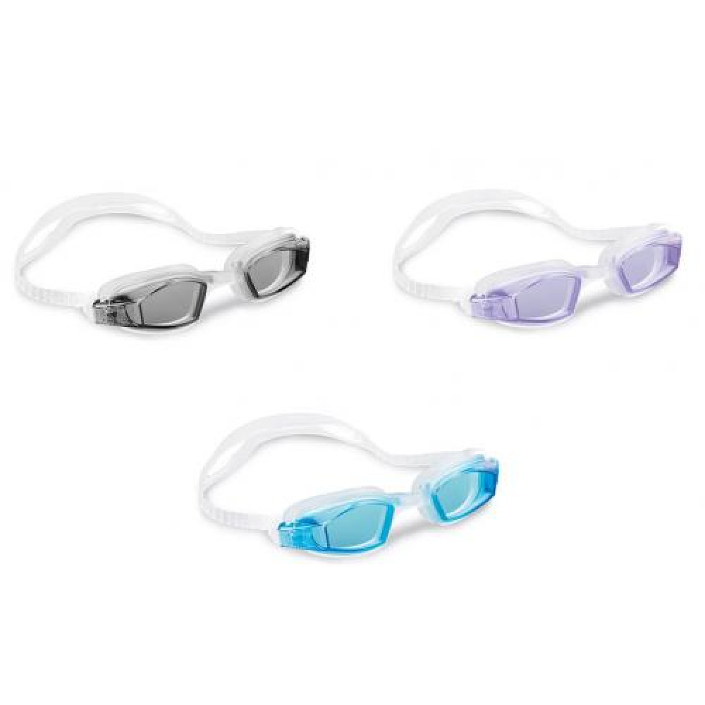 Окуляри для плавання 55682 (12шт) захист від УФ-променів, ремінець, від 8 років, 3 кольори, в слюді, 19,5-16-4см