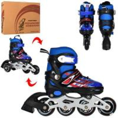 Ролики A 4144-XS-BL (27-30) розсув, шнурівка+бакля, алюм.рама, колесаПУ,64мм, 1світло, устілка 16,5см, синій, в кор-ці 34-27-10см.