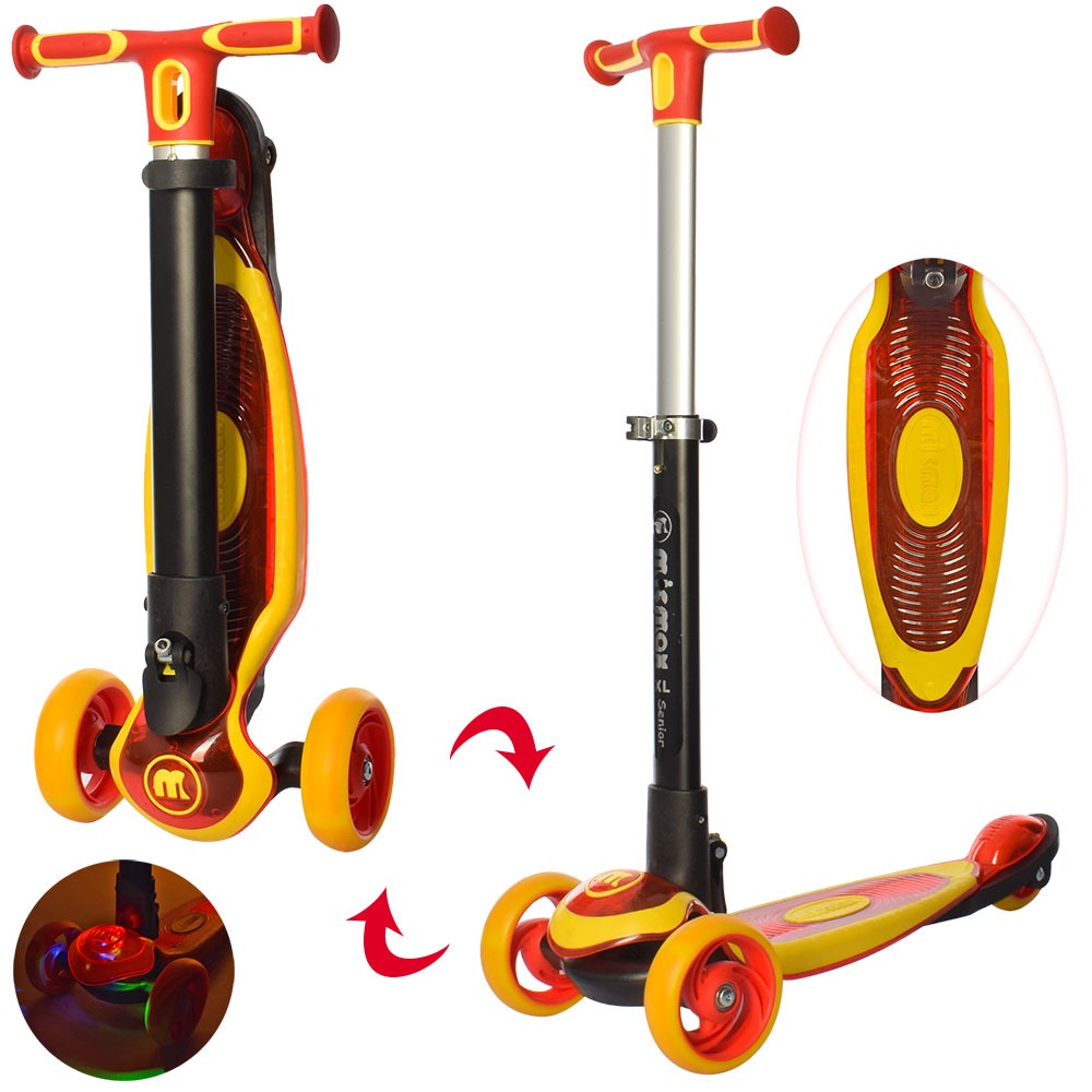 Самокат JR 3-060-24-R MAXI, алюм.+плас,колеса ПУ, 2пер.120-35мм-світло, кермо71-82см, склад., червоний