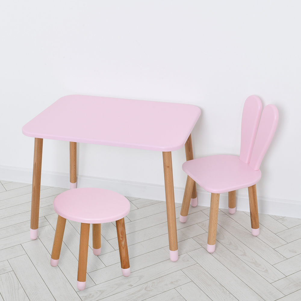 Комплект ARINWOOD Зайчик Рожевий (столик 500×680 + стільчик + табурет) 04-027R+SET