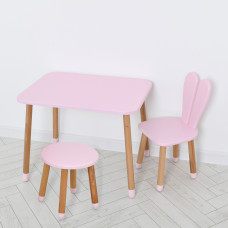 Комплект ARINWOOD Зайчик Рожевий (столик 500×680 + стільчик + табурет) 04-027R+SET