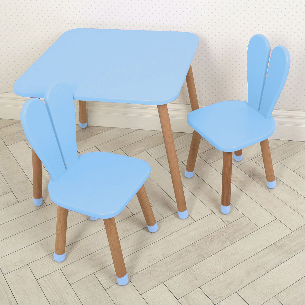 Комплект ARINWOOD Зайчик Пастельно-синій (столик 600×600 мм + 2 стільця) 04-025BLAKYTN-2