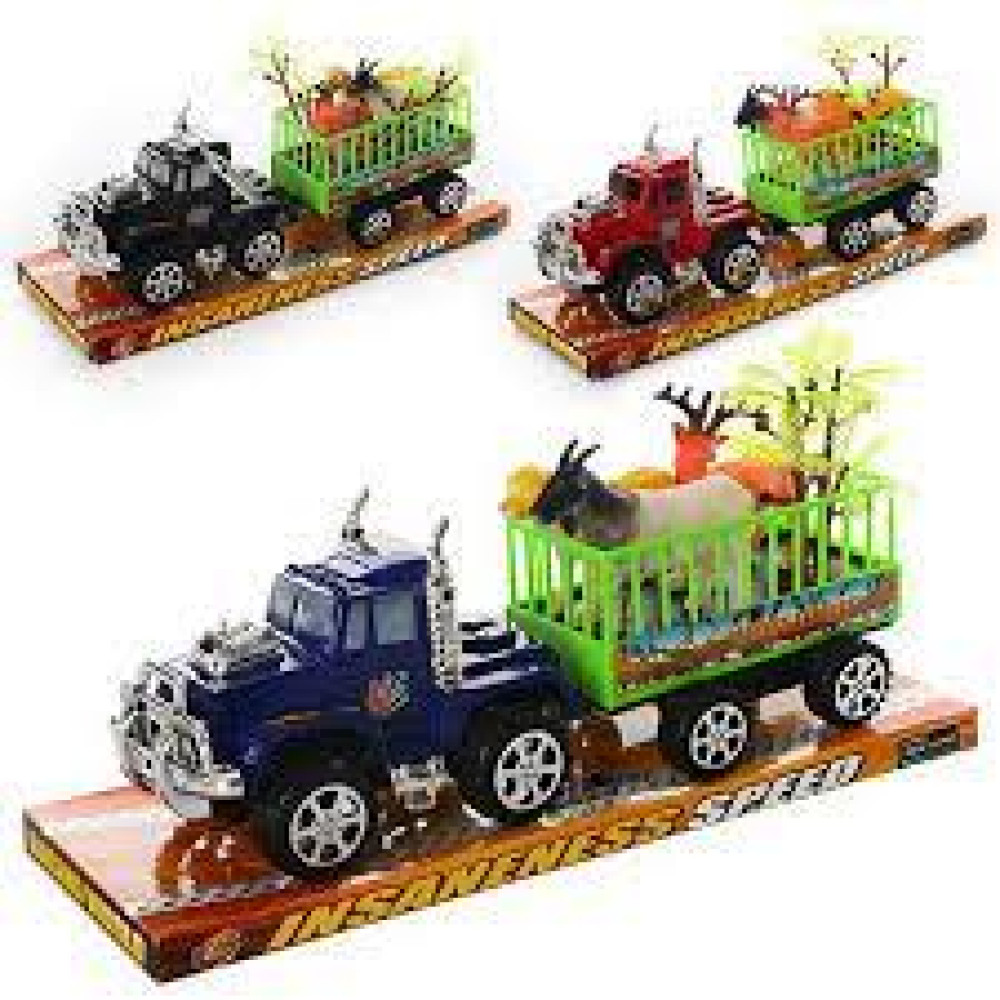 Джип трейлер 906-29 (60шт) інерц-я, з причепом, 28см, тварини 3шт, 3 кольори, в слюді, 31,5-12-10,5см