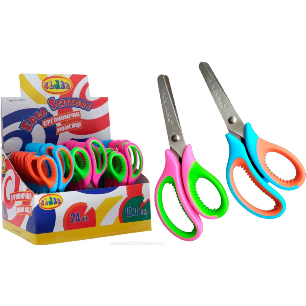 ножиці дит., 13,3см, ергоном., 2х кол. гнучкі прогум. ручки,  рож.,  4287-12С,CLASS