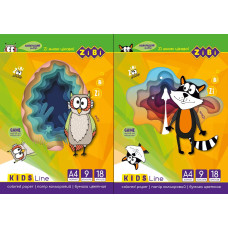 Папір кольоровий, А4, 18 аркушів, 9 кольорів, KIDS Line