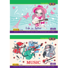 Зошит для нот, 16 аркушів, на скобі, горизонтальний, KIDS Line