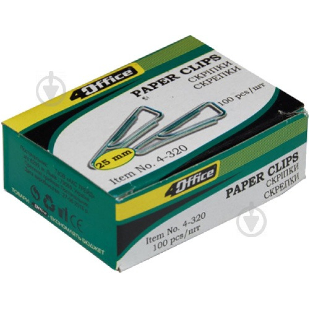 скріпки трикут., 25мм, 100шт., 4-320, 4OFFICE