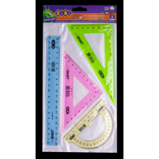н-р: лінійка 20см+ 2 трикут.+ транспортир, пластик.,син.кол.,в ПВХ пен.,9024-06, CLASS