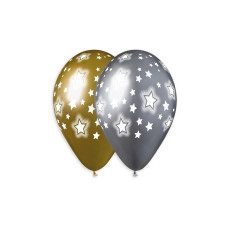 Куля латексна Gemar GB120 "зірки" золото/срібло 13'В упаковці 25 шт.