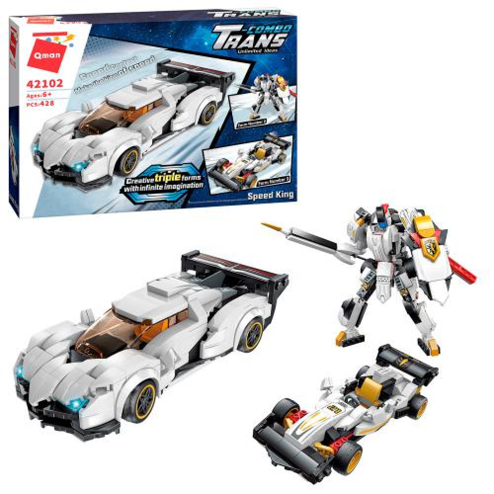 Конструктор Qman 42102 (12шт) 3в1 (машина, гоночна машина, робот), 428дет, в кор-ці, 37-27,5-6,5см