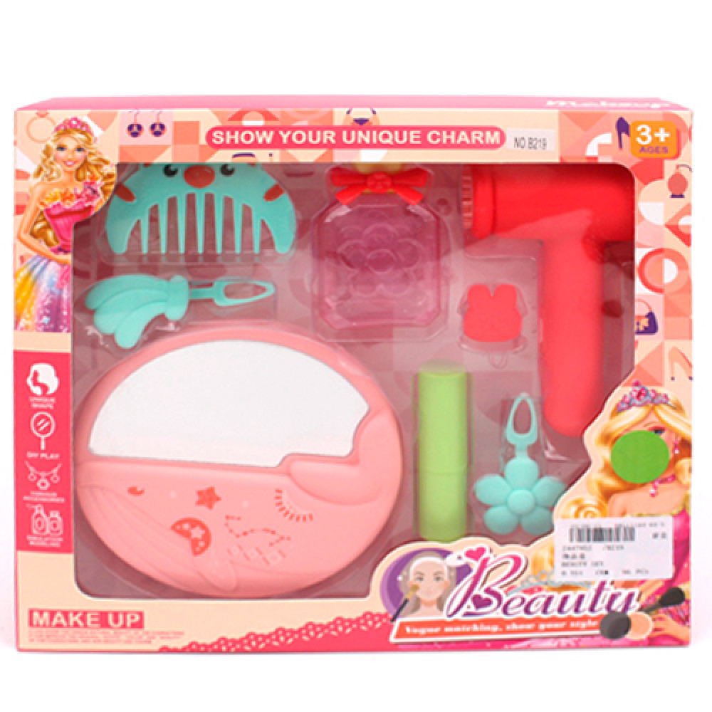 Набір аксесуарів B219 (72шт) фен, гребінець, дзеркало, флакон, заколка, каблучка, в кор-ці, 28-25,5-5см