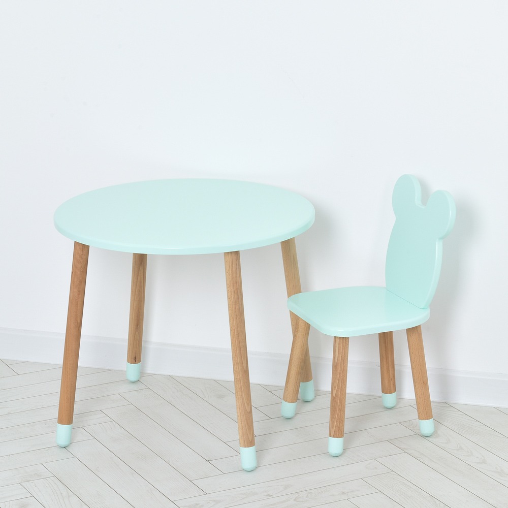Комплект ARINWOOD Ведмедик Круглий столик 600 мм Бірюзовий (столик + стілець) 07-025B-ROUND