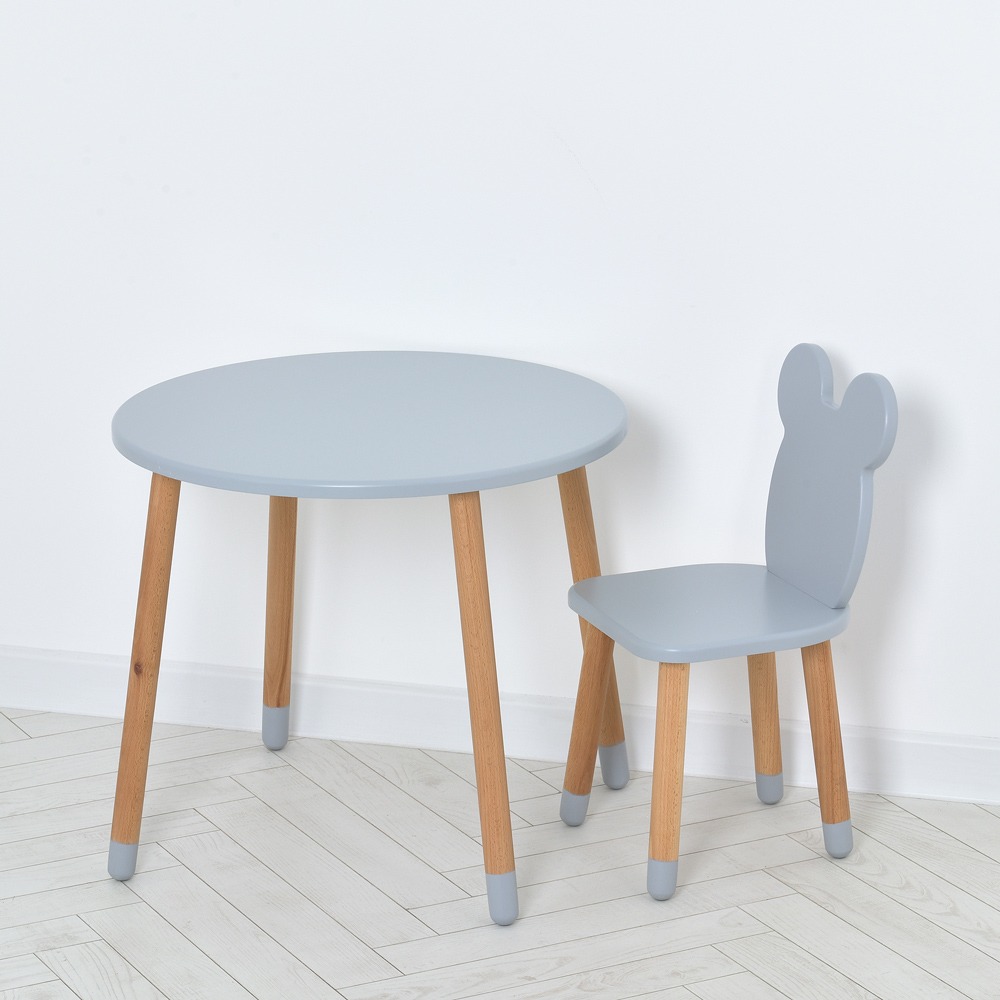 Комплект ARINWOOD Ведмедик Круглий столик 600 мм Сірий (столик + стілець) 07-025G-ROUND