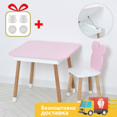 Комплект ARINWOOD Ведмедик Box Рожево-білий (столик з ящиком + стілець) 07-025R-BOX