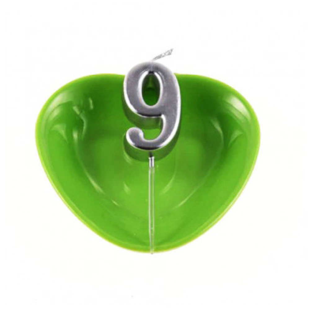 Свічка цифра "9", срібна