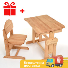 Комплект парта ARINWOOD Совеня Upgrade Бук парта та стілець регульовані Гравіювання 04-031